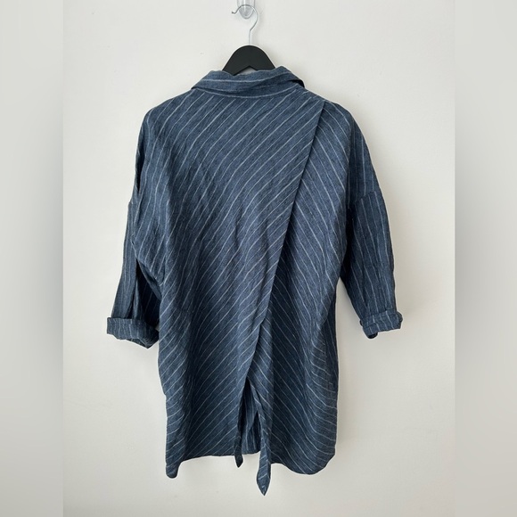 Lagenlook cieolo blue linen oversized blue stripes top - Picture 9 of 11